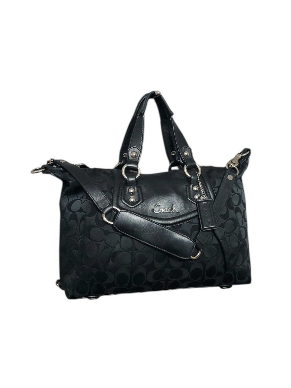 Coach Ashley Signature C Jacquard & Leather Shoulder Satchel W/ Chrome HW F19242